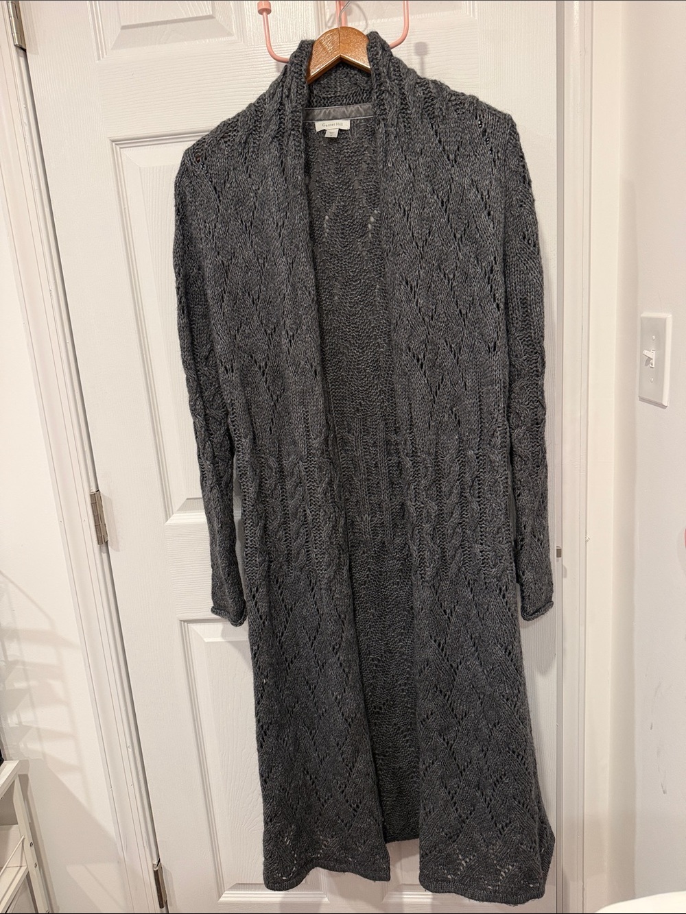 Garnet Hill Charcoal Open-Front Knit Cardigan